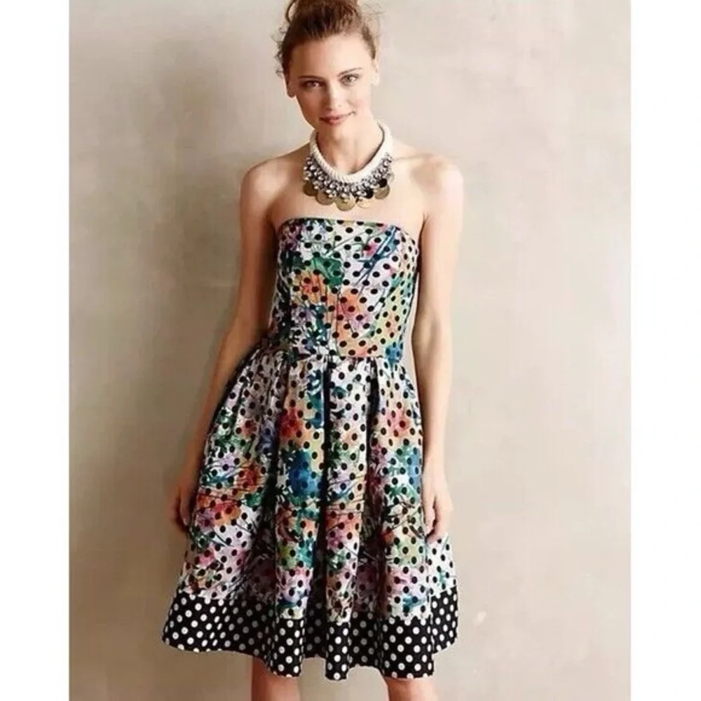 NEW ✨Anthropologie COREY LYNN CALTER Floral Polka Dot Strapless Dress 4 PROM - Picture 10 of 10